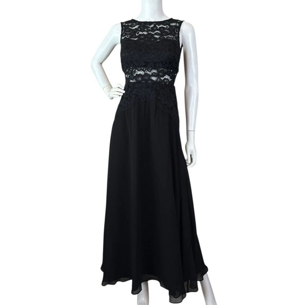 Aidan Mattox Lace Cutout Panels Sheer Long Cocktail Evening Dress Black Size 0
